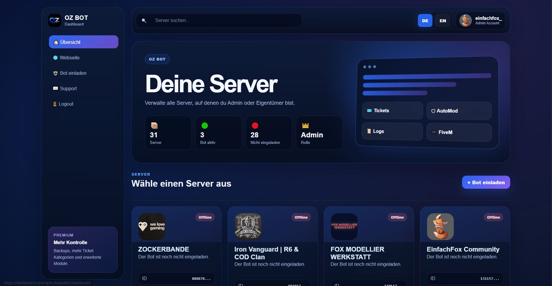 OZBOT Dashboard Vorschau